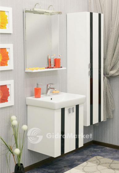 Фото товара Комплект мебели для ванной Sanflor Бэтта 60 с дверцами, белый с черными вставками/Тигода 60 (Сантек)