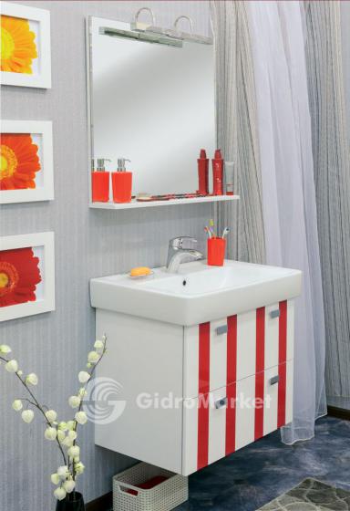 Фото товара Комплект мебели для ванной Sanflor Бэтта 80 с ящиками, белая с красными вставками/Q 80 (Дрея)