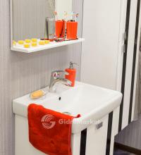 Фото товара Комплект мебели для ванной Sanflor Бэтта 60 с дверцами, белая с красными вставками/Q 60 (Дрея)