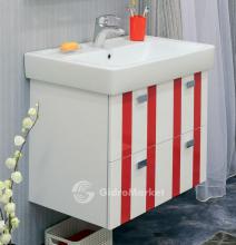 Фото товара Комплект мебели для ванной Sanflor Бэтта 80 с ящиками, белая с красными вставками/Тигода 80 (Сантек)